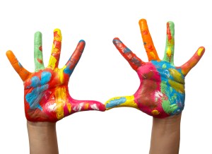color painted child hand